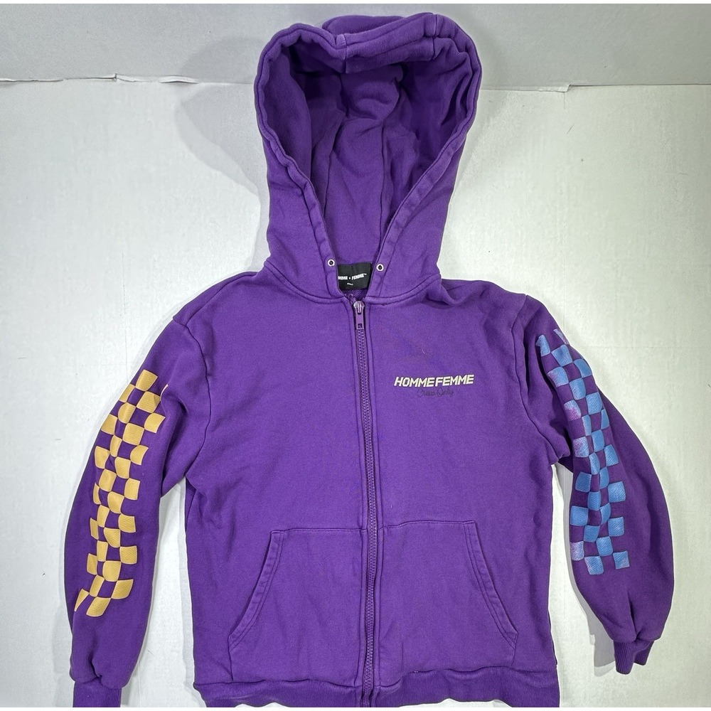 Homme + Femme 500 Purple Zip Up Hoodie Small Racing Graphic Checker Sleeve 2021